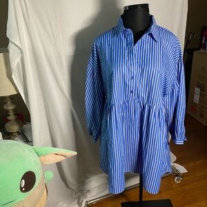 Blue and white striped shirt dress. Size 18.